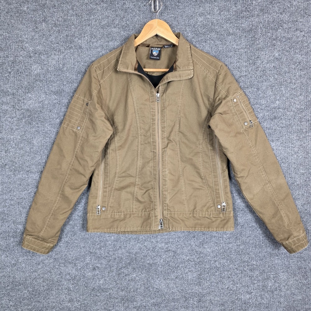 Kuhl Burr Jacket Mens S Brown Canvas Fleece Lined Full Zip Moto Utility Coat